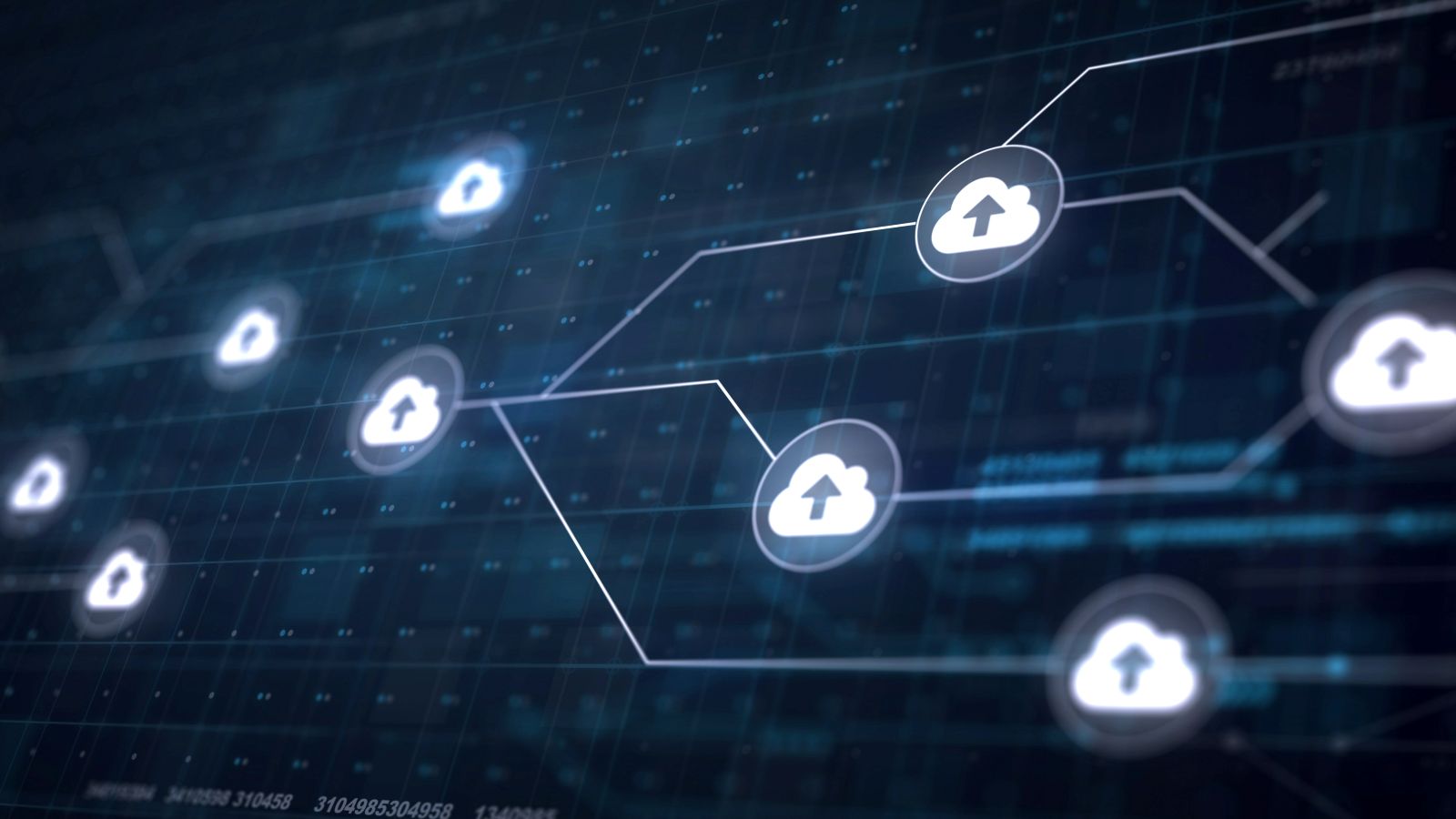 Ícones de nuvem conectados representando proteção de dados em nuvem